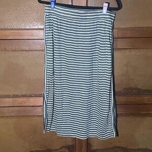 Eileen Fisher Green and White Striped Midi Skirt